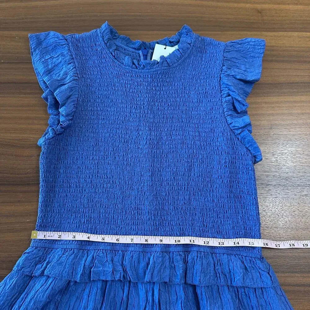 Sea New York‎ Blue Siya Dress, Silk, Smocked Midi Tiered, Spring, Resort, XL - Picture 9 of 13